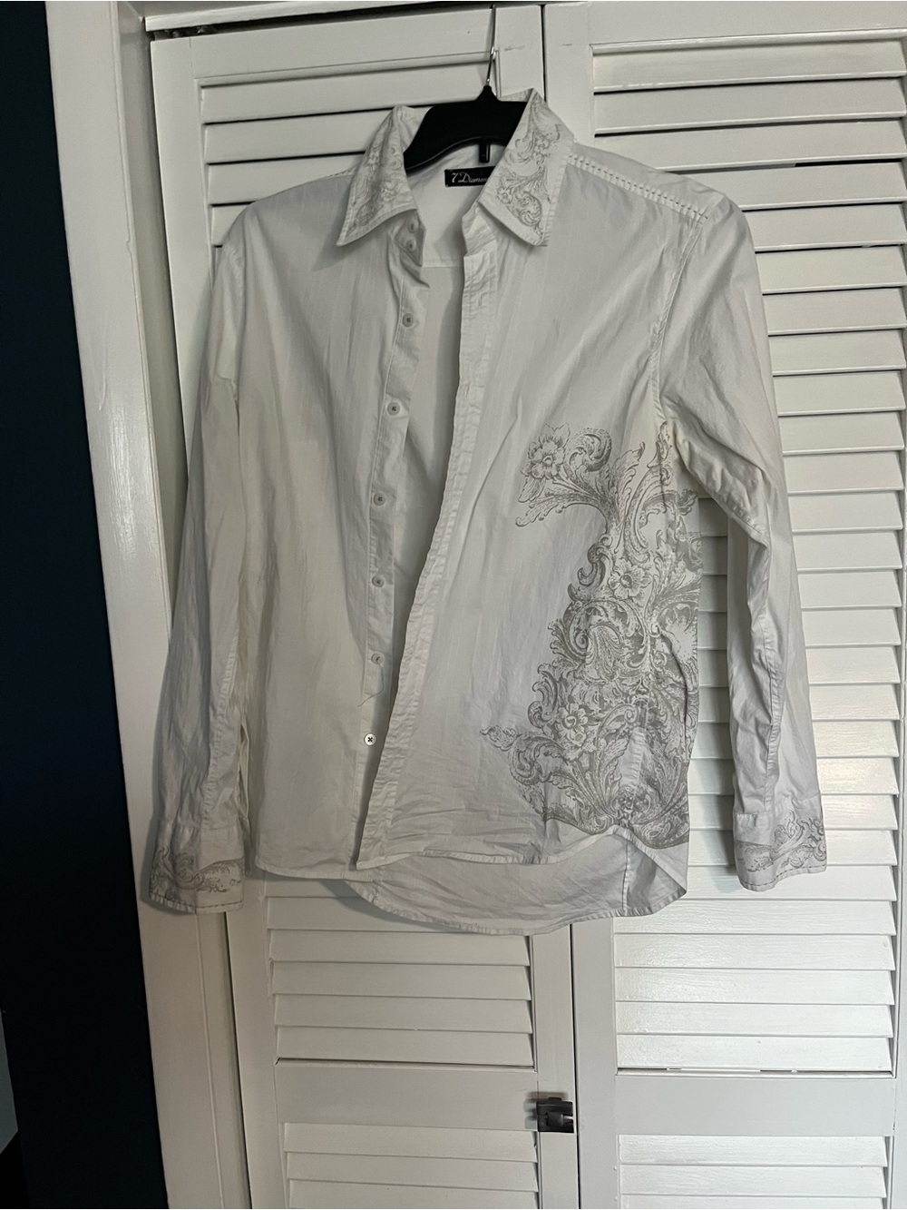 7 Diamonds White Button-Down Shirt with Gray Paisley Detail